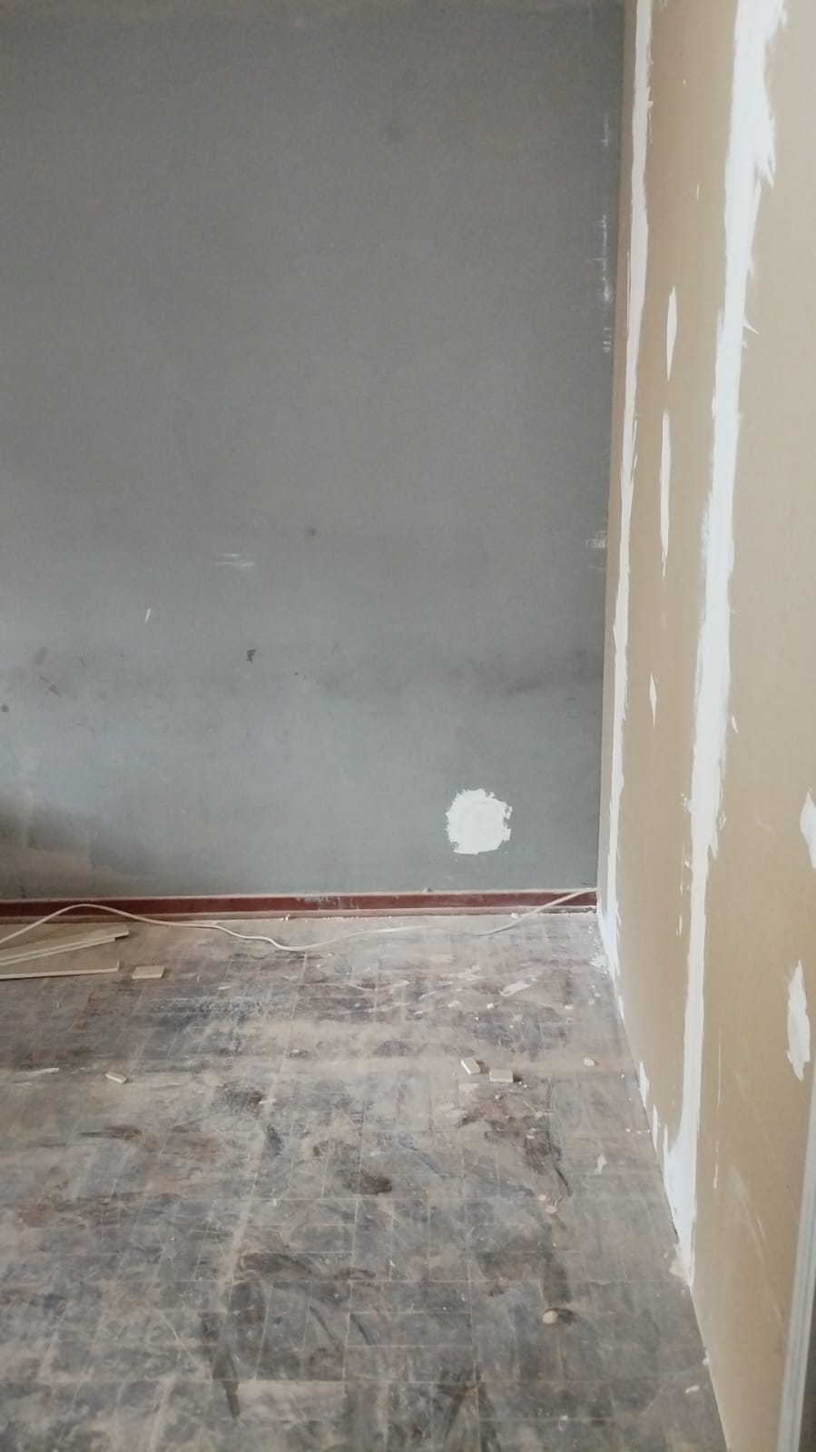 Freshly plastered wall drying on site